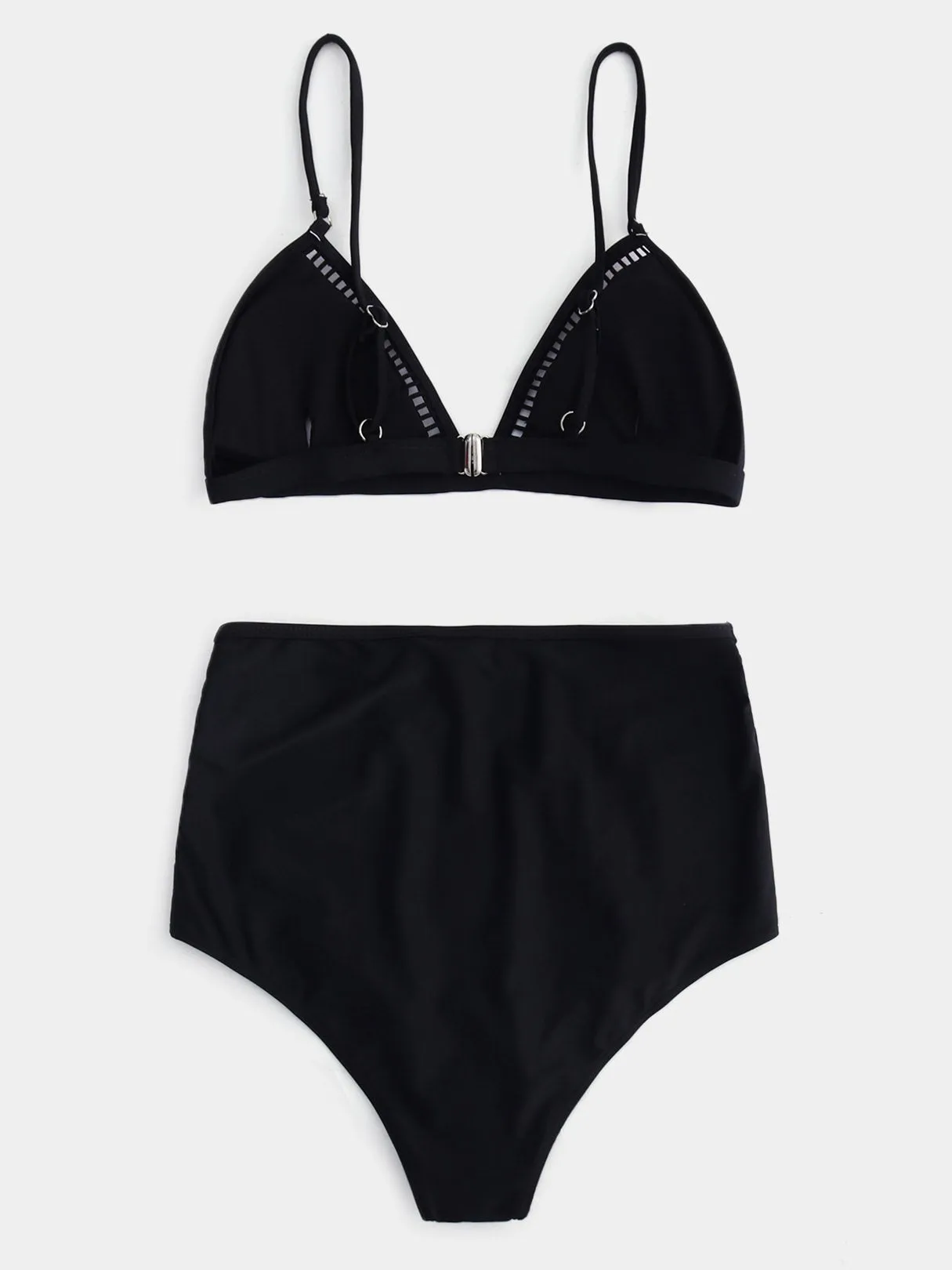 Wholesale Black V-Neck Sleeveless Embroidered Hollow Tie-Up High-Waisted Bikini Suits