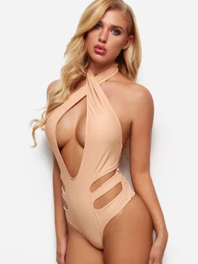 Wholesale Deep V Neck Sleeveless Backless Hollow Bikinis