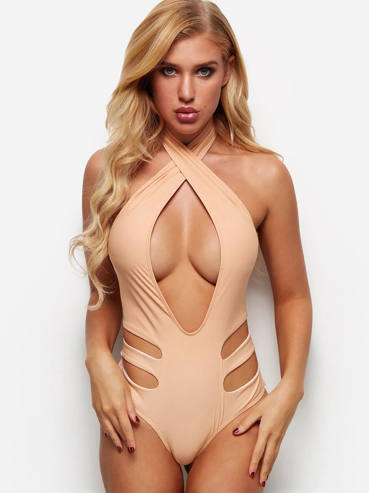 Wholesale Deep V Neck Sleeveless Backless Hollow Bikinis