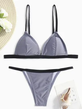 Wholesale Grey V-Neck Sleeveless Two Piece Bikinis