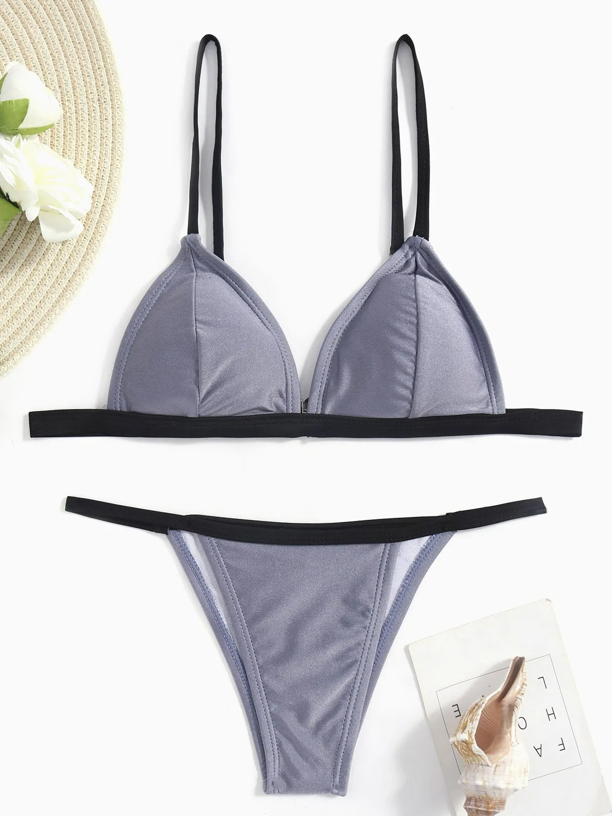 Wholesale Grey V-Neck Sleeveless Two Piece Bikinis