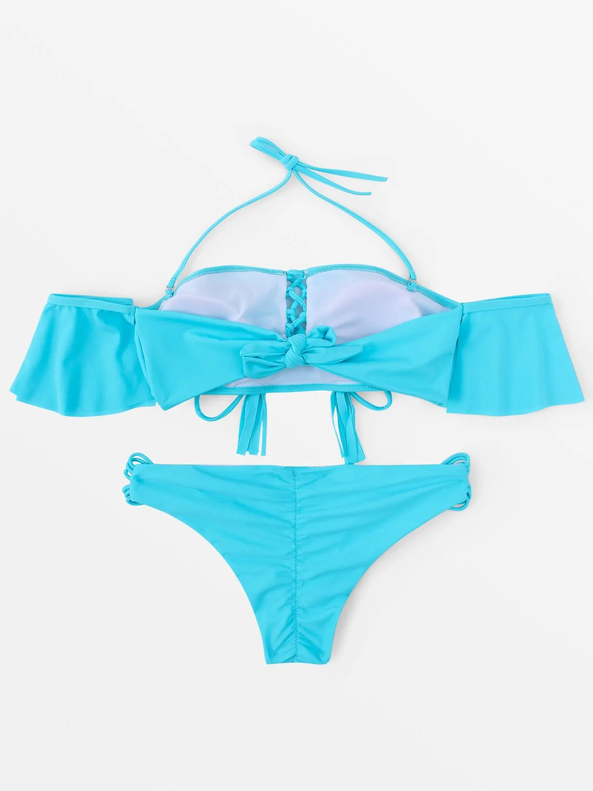 Wholesale Off The Shoulder Deep V Neck Sleeveless Two Piece Bikinis