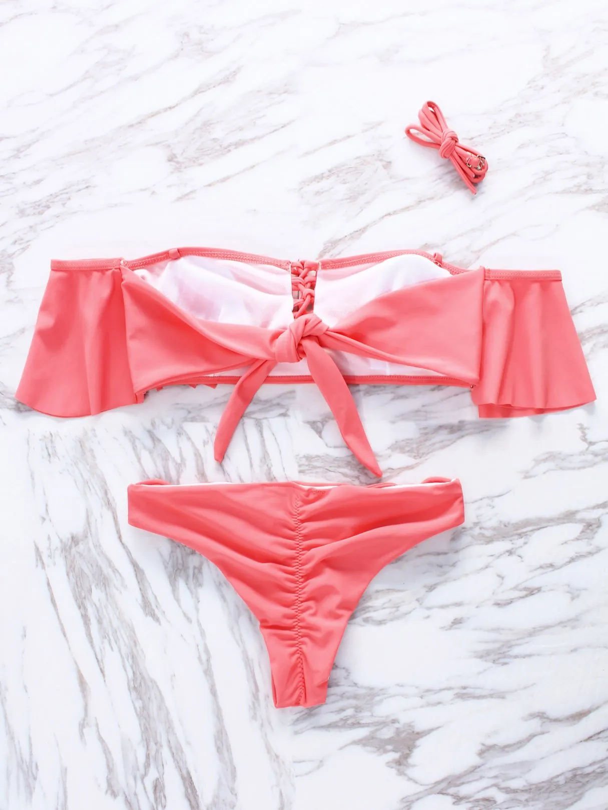 Wholesale Off The Shoulder Deep V Neck Sleeveless Two Piece Bikinis