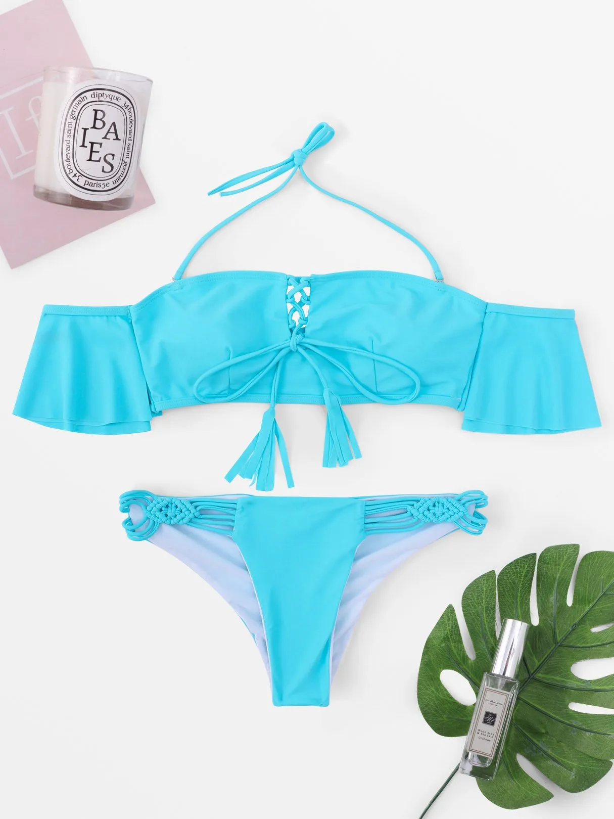 Wholesale Off The Shoulder Deep V Neck Sleeveless Two Piece Bikinis