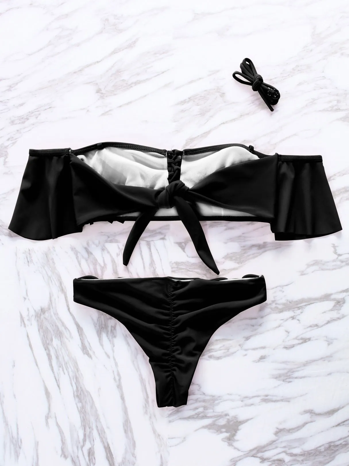 Wholesale Off The Shoulder Deep V Neck Sleeveless Two Piece Bikinis