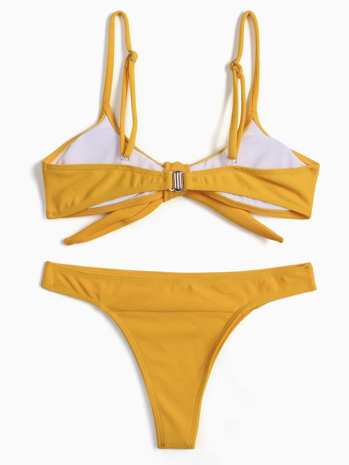 Wholesale Orange Scoop Neck Sleeveless Plain Tie-Up High Waist Two Piece Bikinis