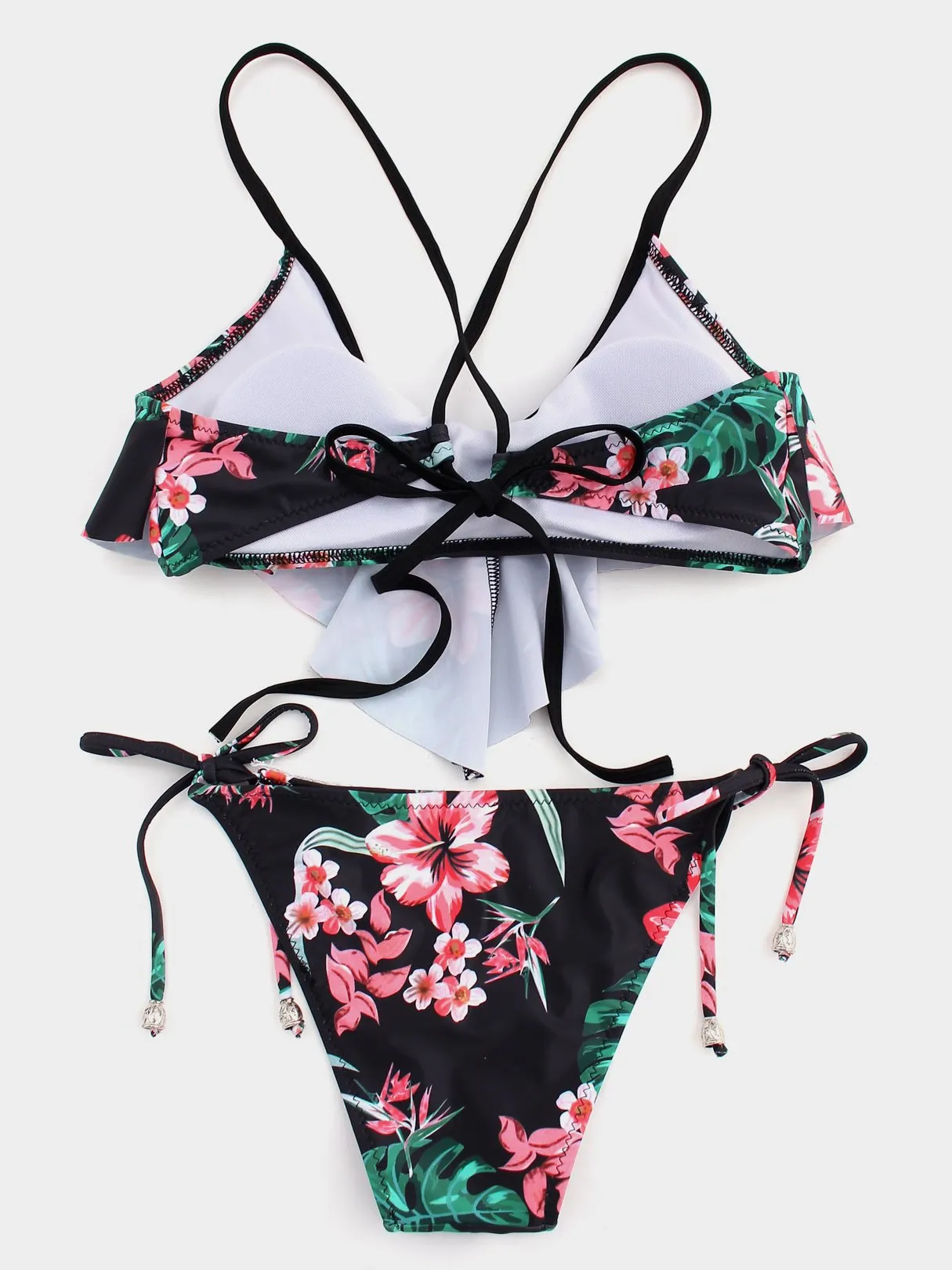 Wholesale Round Neck Sleeveless Floral Print Criss-Cross Tie-Up Bikinis