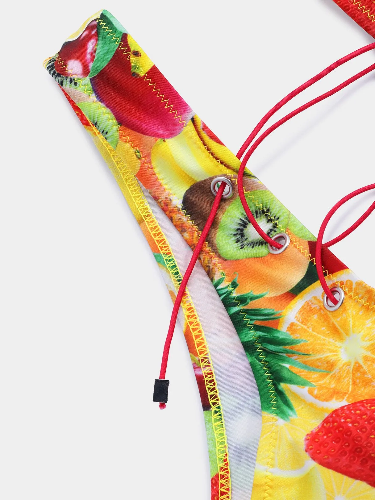 Wholesale Scoop Neck Sleeveless Printed Crossed Front Lace-Up Cut Out Bikinis