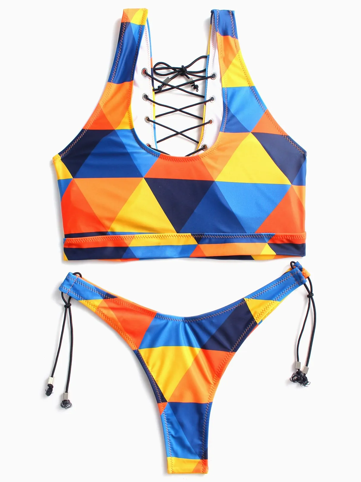 Wholesale Scoop Neck Sleeveless Printed Crossed Front Lace-Up Cut Out Bikinis