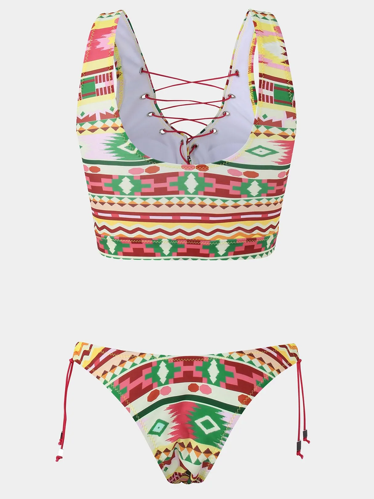 Wholesale Scoop Neck Sleeveless Printed Crossed Front Lace-Up Cut Out Bikinis