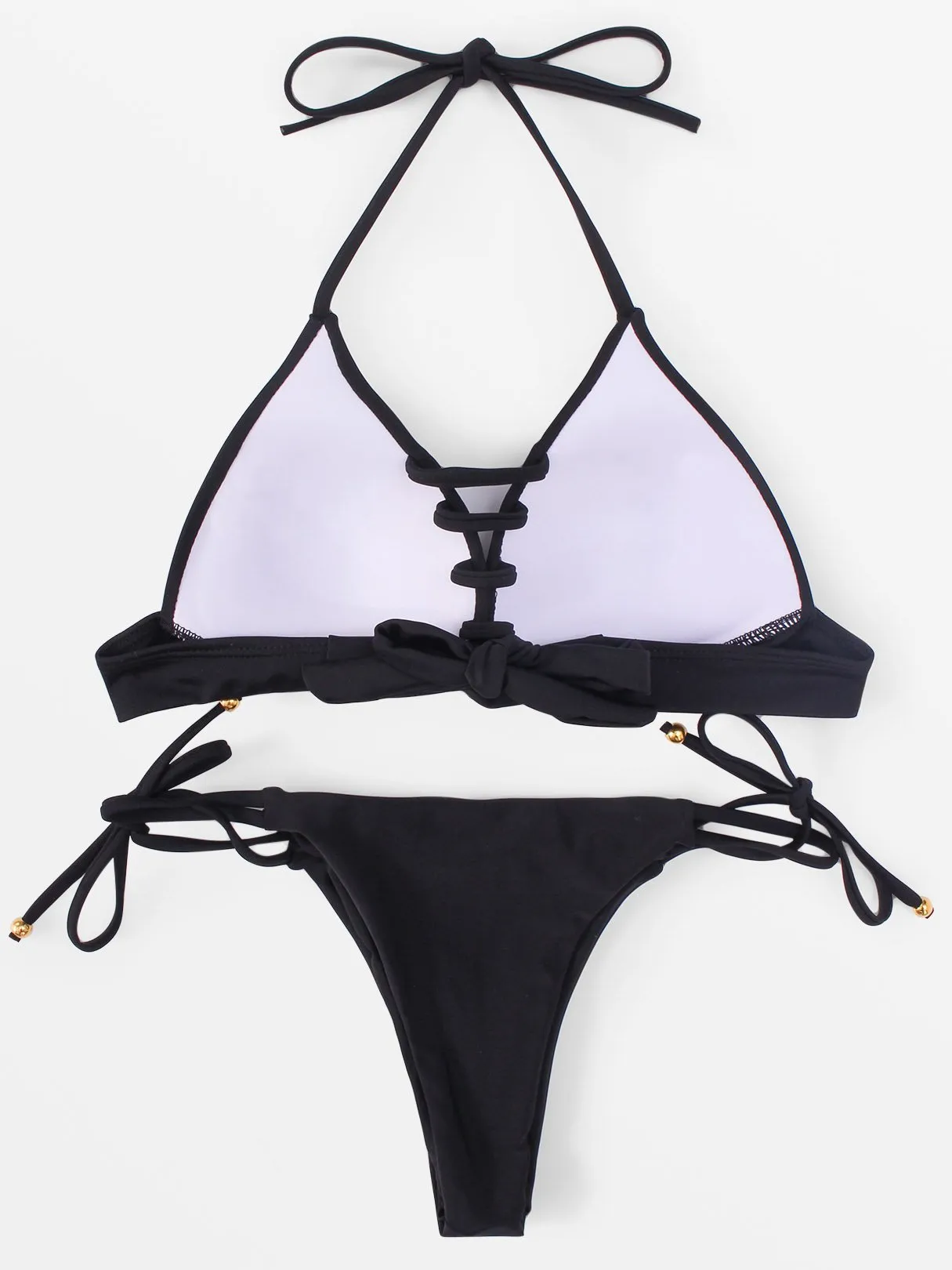 Wholesale Sleeveless Plain Backless Lace-Up Bodycon Bikini Set