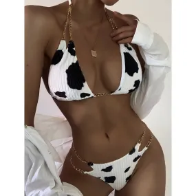 Women Floral Cows Print Bikini Set Push-Up Swimsuit Beachwear Padded Swimwear 2021 new swimming shorts Beach Wear Biquini