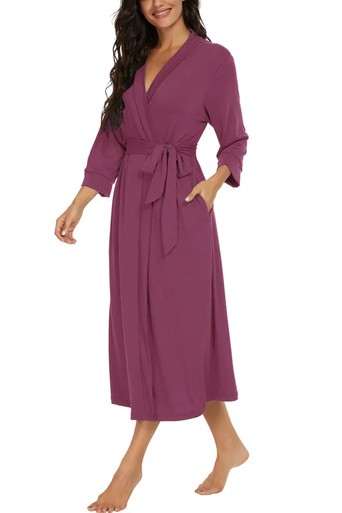 Women Kimono Robes Long Knit Bathrobe Lightweight Soft Knit Sleepwear