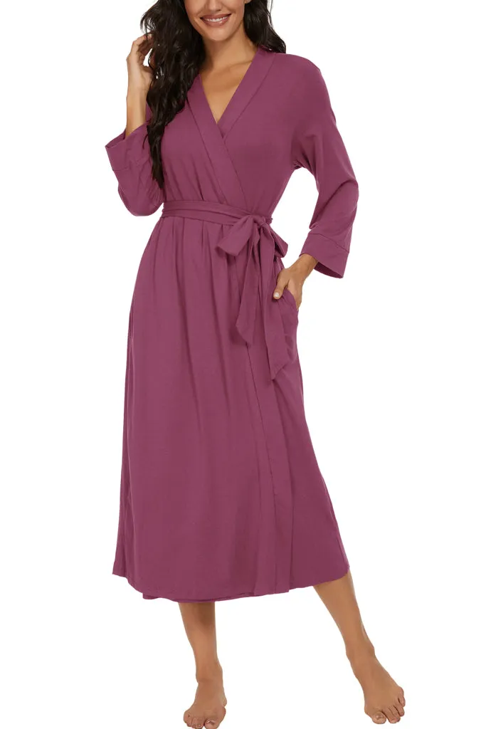 Women Kimono Robes Long Knit Bathrobe Lightweight Soft Knit Sleepwear