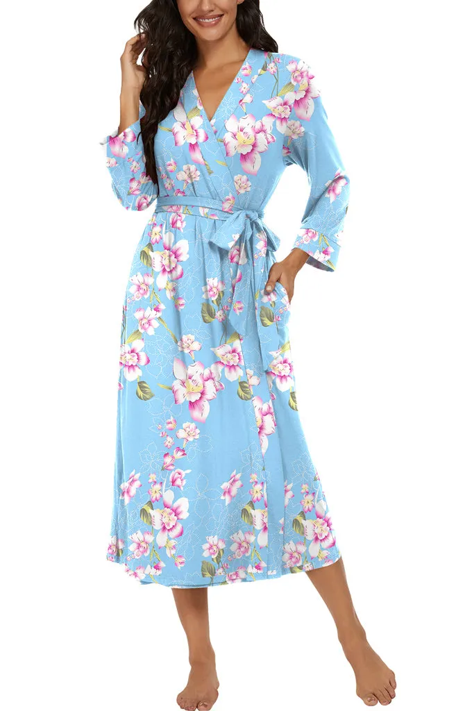 Women Kimono Robes Long Knit Bathrobe Lightweight Soft Knit Sleepwear
