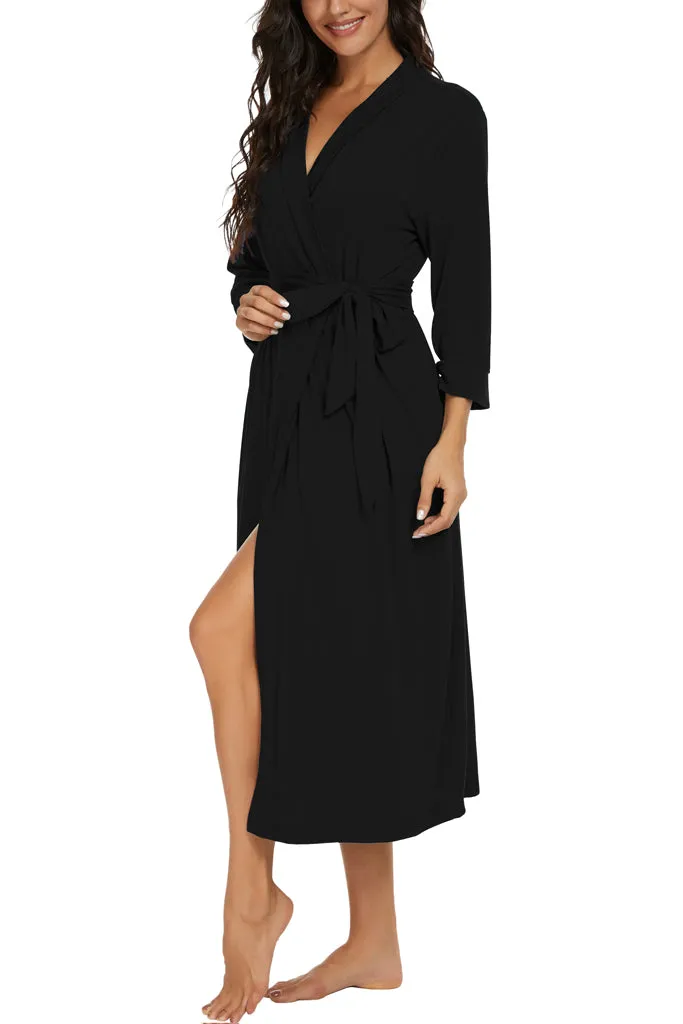 Women Kimono Robes Long Knit Bathrobe Lightweight Soft Knit Sleepwear