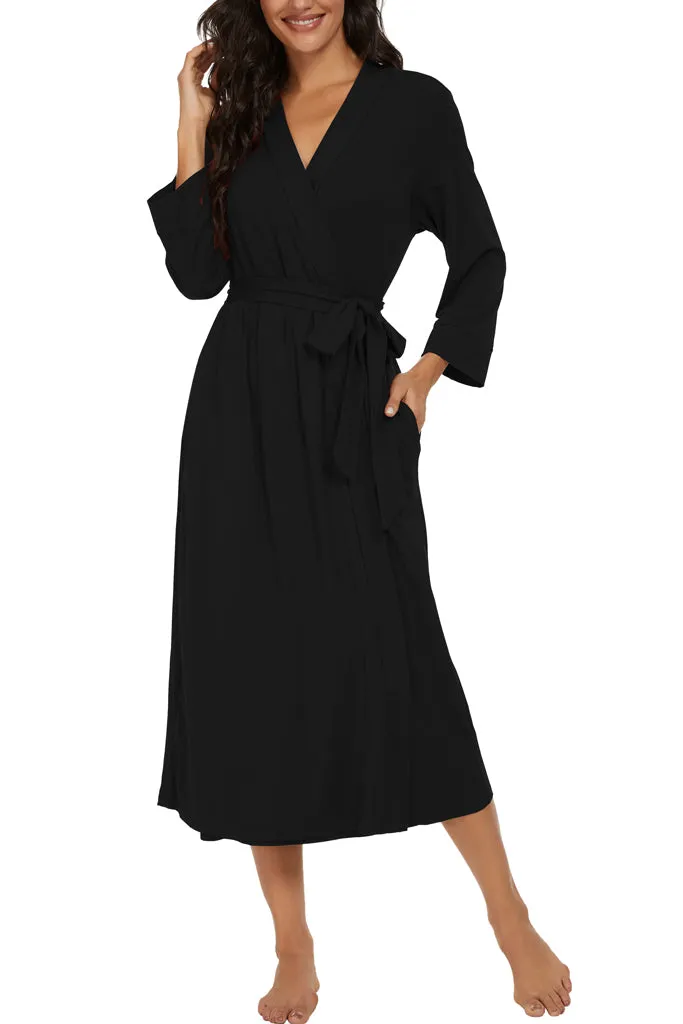 Women Kimono Robes Long Knit Bathrobe Lightweight Soft Knit Sleepwear