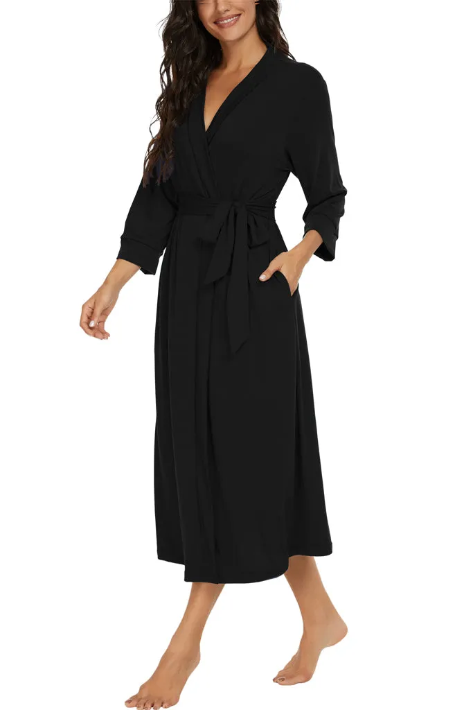 Women Kimono Robes Long Knit Bathrobe Lightweight Soft Knit Sleepwear