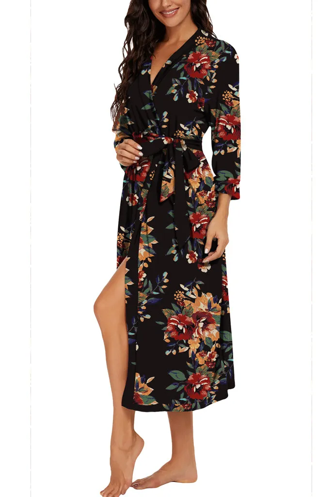 Women Kimono Robes Long Knit Bathrobe Lightweight Soft Knit Sleepwear