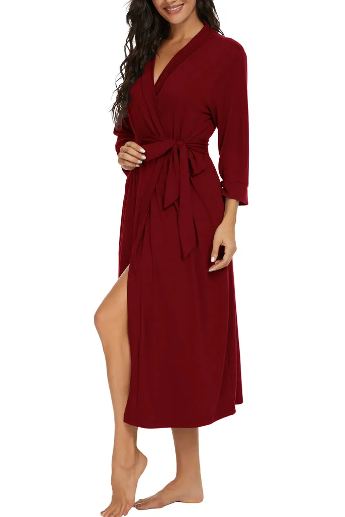 Women Kimono Robes Long Knit Bathrobe Lightweight Soft Knit Sleepwear