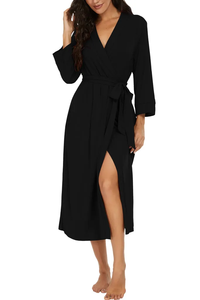 Women Kimono Robes Long Knit Bathrobe Lightweight Soft Knit Sleepwear