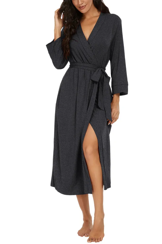 Women Kimono Robes Long Knit Bathrobe Lightweight Soft Knit Sleepwear