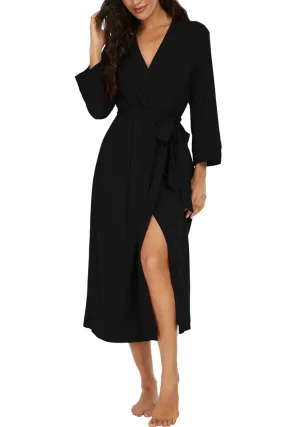 Women Kimono Robes Long Knit Bathrobe Lightweight Soft Knit Sleepwear