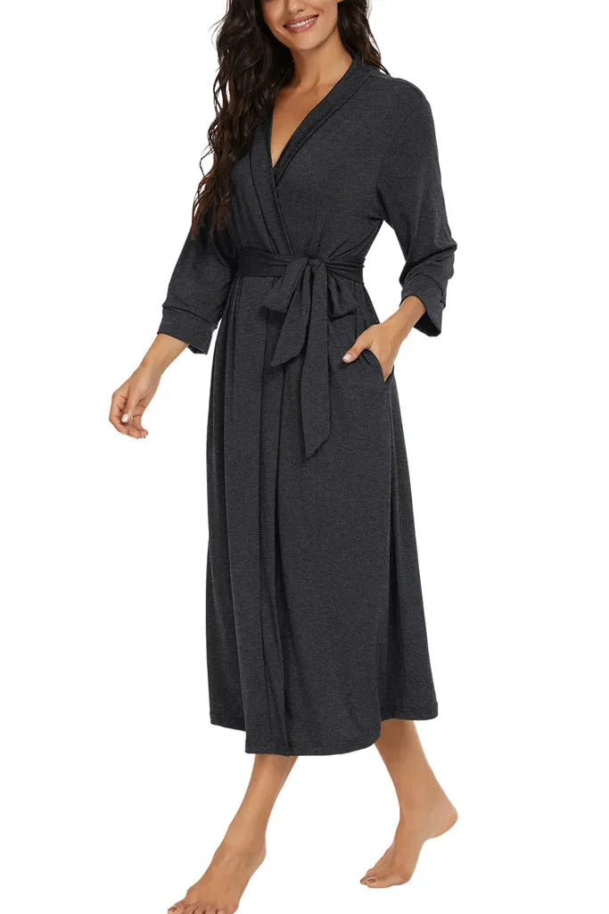 Women Kimono Robes Long Knit Bathrobe Lightweight Soft Knit Sleepwear