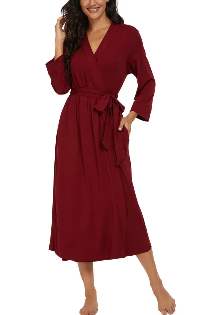 Women Kimono Robes Long Knit Bathrobe Lightweight Soft Knit Sleepwear