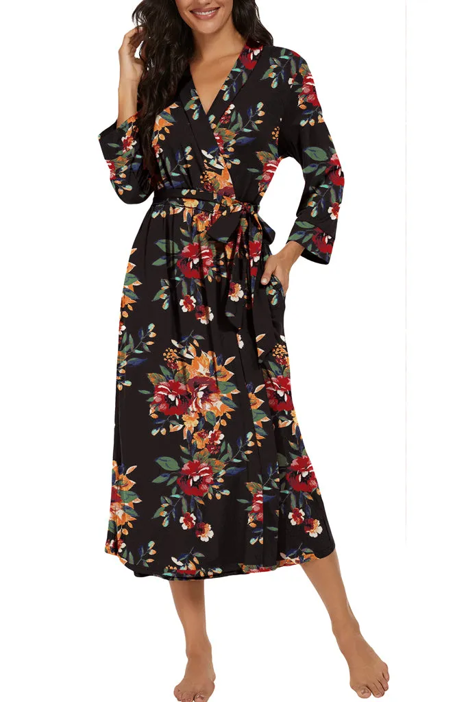 Women Kimono Robes Long Knit Bathrobe Lightweight Soft Knit Sleepwear