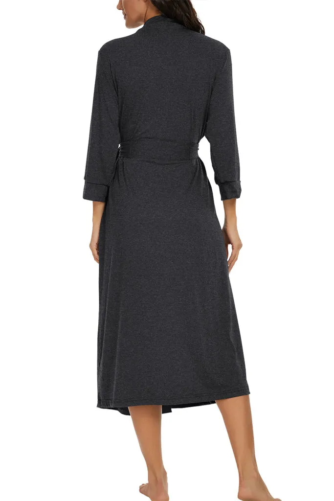 Women Kimono Robes Long Knit Bathrobe Lightweight Soft Knit Sleepwear