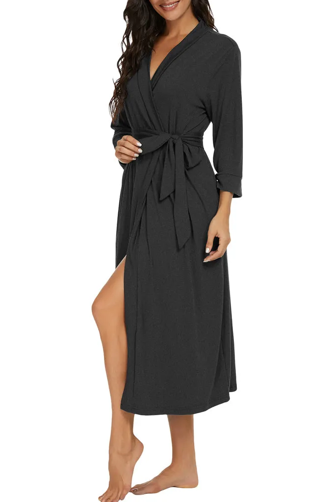 Women Kimono Robes Long Knit Bathrobe Lightweight Soft Knit Sleepwear