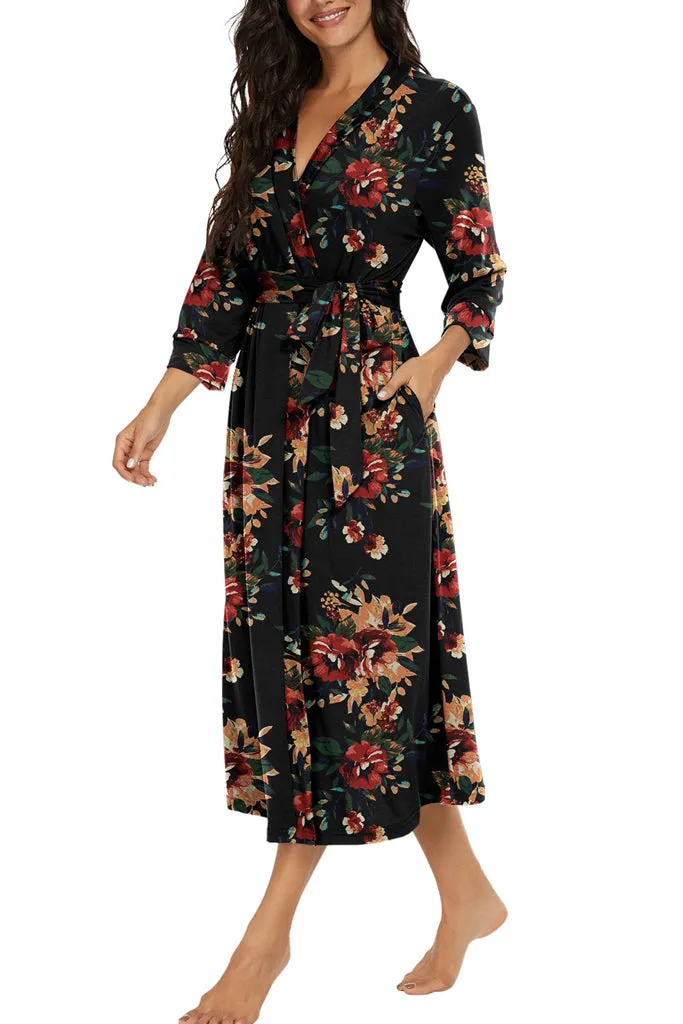 Women Kimono Robes Long Knit Bathrobe Lightweight Soft Knit Sleepwear