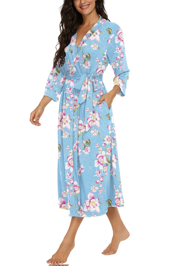 Women Kimono Robes Long Knit Bathrobe Lightweight Soft Knit Sleepwear