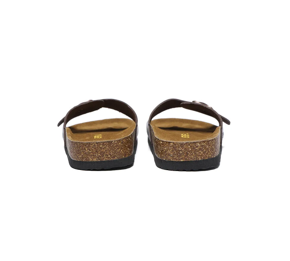 Women Men Leather Adjustable Embossed Summer Beach Charms Walk Sandal Slides