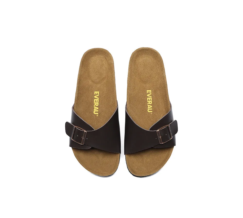 Women Men Leather Adjustable Embossed Summer Beach Charms Walk Sandal Slides