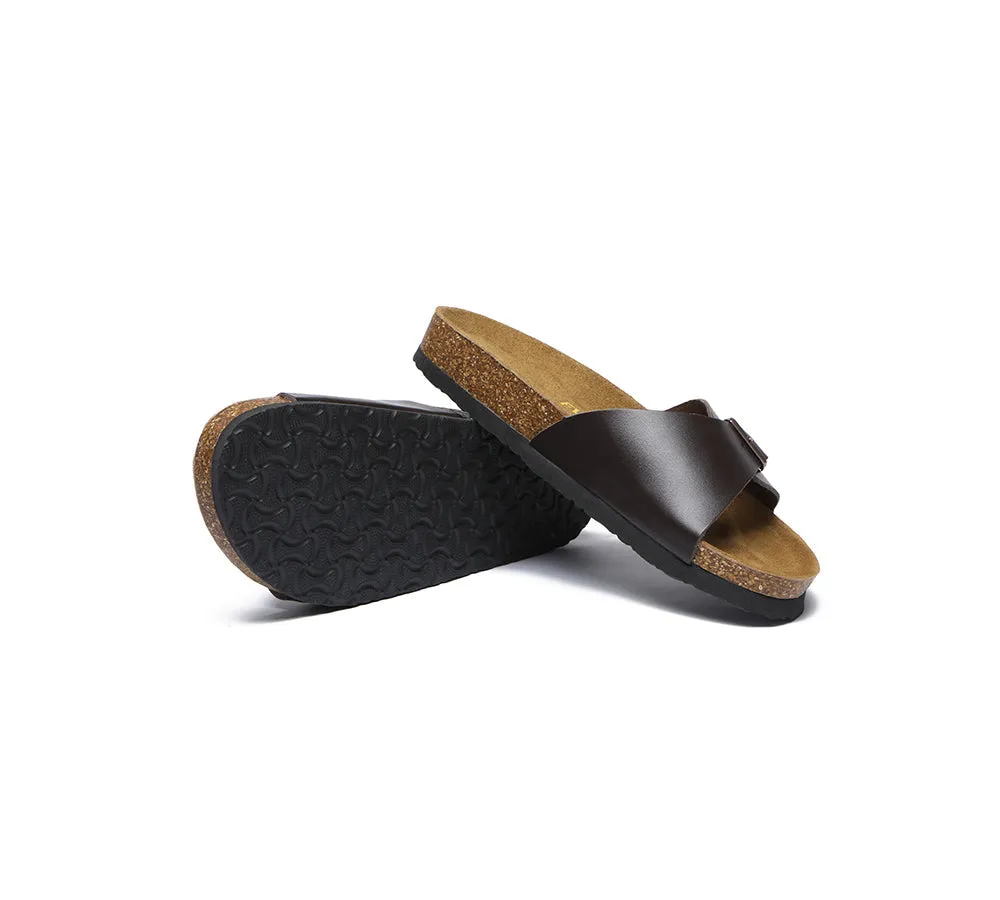 Women Men Leather Adjustable Embossed Summer Beach Charms Walk Sandal Slides