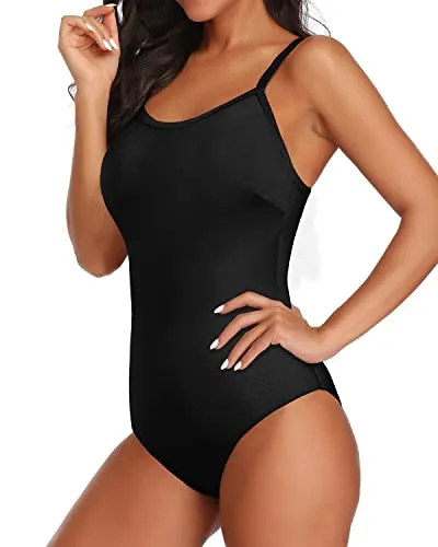 Women's Athletic One Piece Swimsuits For Training And Swimming-Black