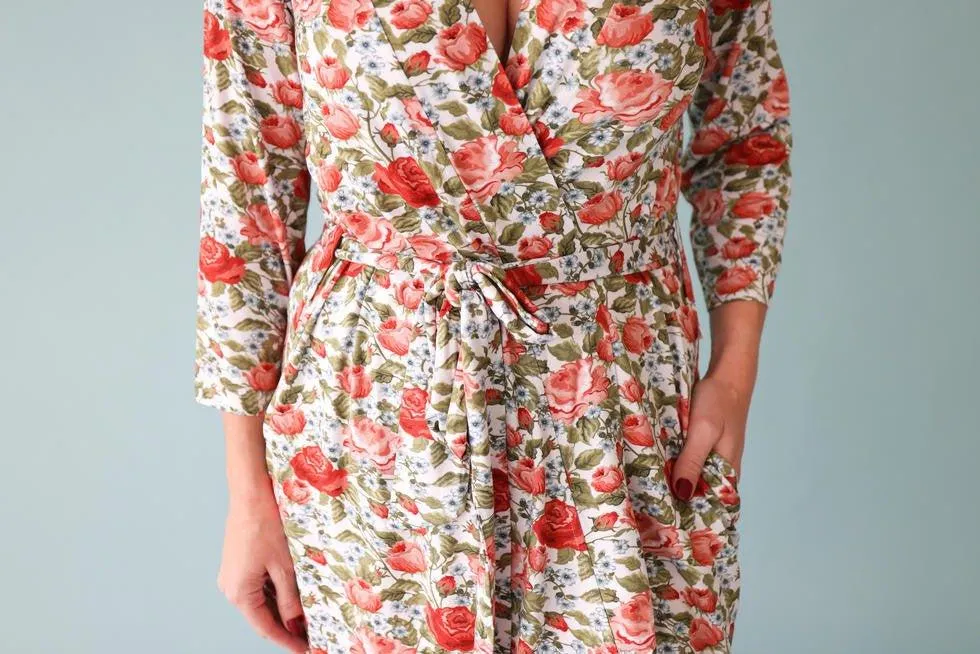 Women's Bamboo Maternity Robe with Pockets - Alma (Floral)