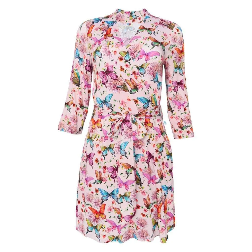 Women's Bamboo Maternity Robe with Pockets - Watercolor Butterfly