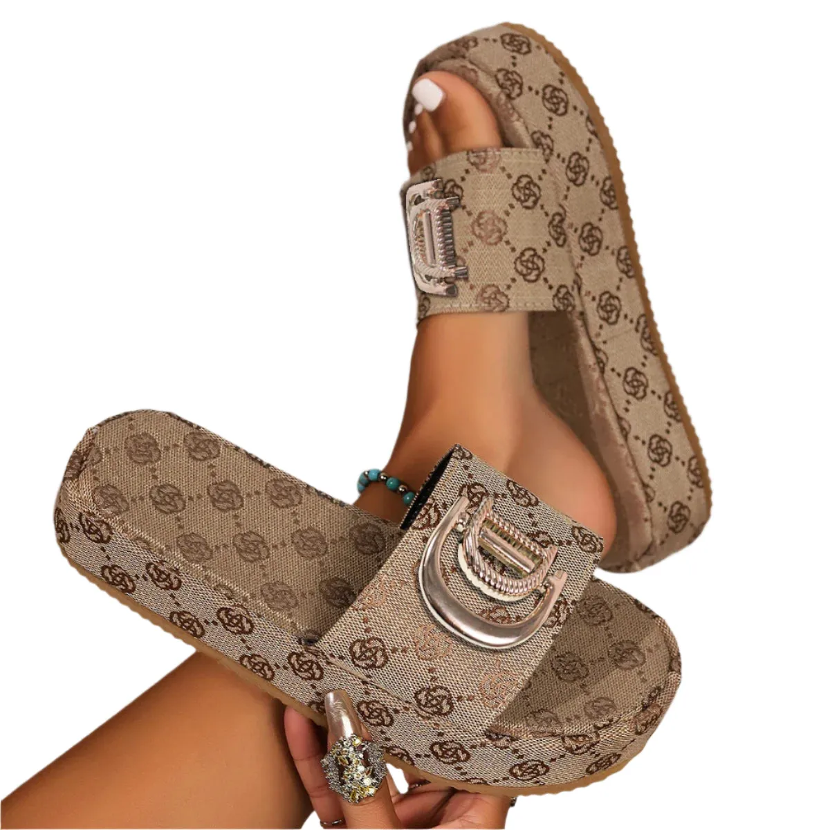 Women's Denim Slippers – Casual Thick-Soled Summer Slides for Beach & Outdoor Wear, Available in Large Sizes