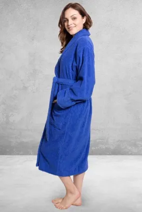 Women's Terry Cloth Cotton Turkish Shawl Collar Bathrobe, Luxury & Lightweight, (Royal Blue)