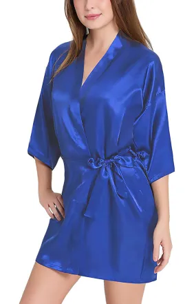 Xs and Os Women Satin Babydoll Kimono Nightwear Robe (Royal Blue)