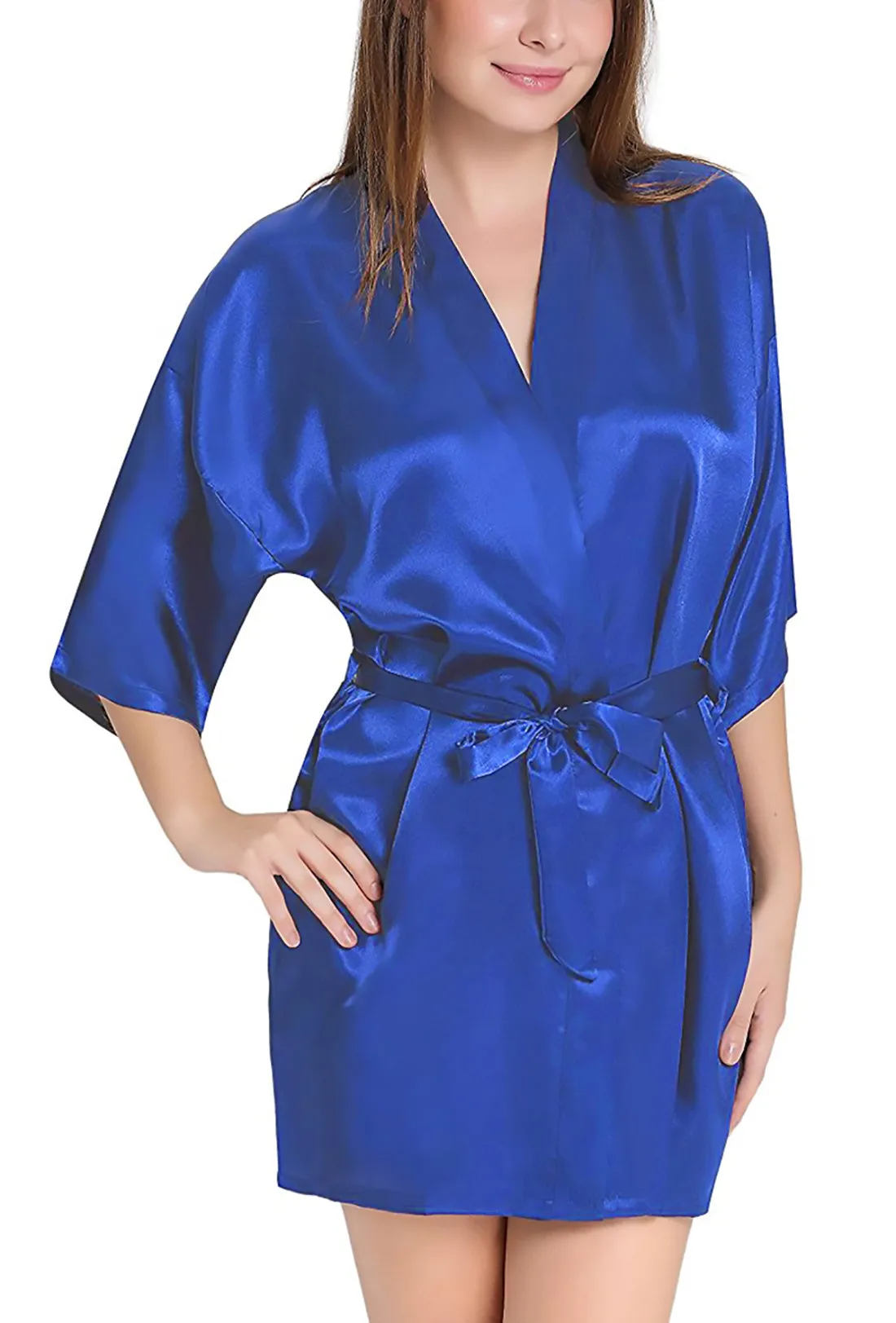 Xs and Os Women Satin Babydoll Kimono Nightwear Robe (Royal Blue)
