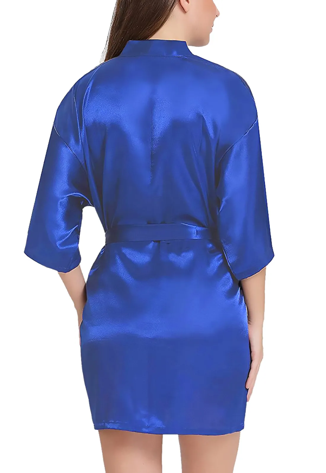 Xs and Os Women Satin Babydoll Kimono Nightwear Robe (Royal Blue)